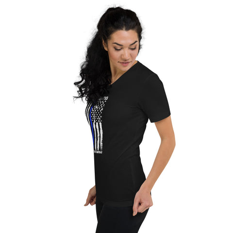 Women's Thin Blue Line-Evil Is Powerless V-Neck T-Shirt