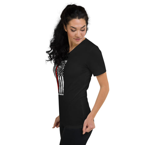 Women's Thin Red Line-Evil Is Powerless V-Neck T-Shirt
